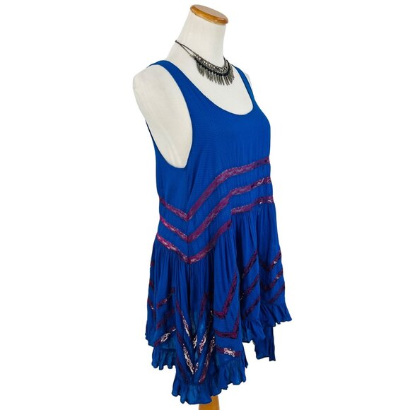 Free People Intimately Blue Polka Dot Tiered Ruffle Hem Voile & Lace Slip Dress - Picture 8 of 16